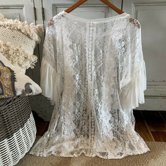 Last One! 1X Crochet Lace Flowy Tunic Top Blouse - Picture 6 of 8